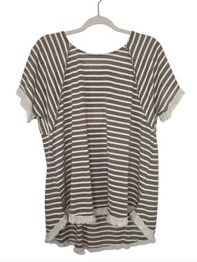 Umgee Taupe Striped High-Low Top Size Large